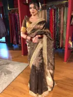 Brown Tissue Silk Saree with Zari Buttis and Gota Detailing - Image 7