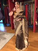 Brown Tissue Silk Saree with Zari Buttis and Gota Detailing - Image 6