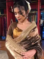 Brown Tissue Silk Saree with Zari Buttis and Gota Detailing
