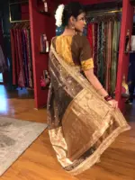Brown Tissue Silk Saree with Zari Buttis and Gota Detailing - Image 4