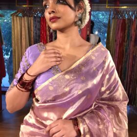 Lilac Dual Tone Tissue Silk Saree with Gold Zari Buttis