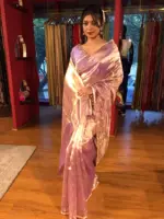 Lilac Dual Tone Tissue Silk Saree with Gold Zari Buttis - Image 5