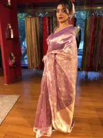 Lilac Dual Tone Tissue Silk Saree with Gold Zari Buttis - Image 2