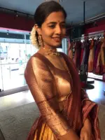 Metallic Gold Silk Half Saree with Tissue Silk Dupatta (Set of 3) - Image 3