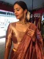 Metallic Gold Silk Half Saree with Tissue Silk Dupatta (Set of 3)