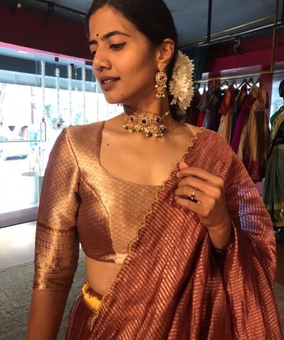 Metallic Gold Silk Half Saree with Tissue Silk Dupatta (Set of 3)