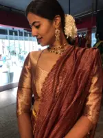 Metallic Gold Silk Half Saree with Tissue Silk Dupatta (Set of 3) - Image 4