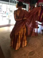 Metallic Gold Silk Half Saree with Tissue Silk Dupatta (Set of 3) - Image 6