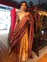 Metallic Gold Silk Half Saree with Tissue Silk Dupatta (Set of 3) - Image 8