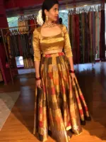 Gold Chanderi Tissue Silk Lehenga Set of 2 - Image 11