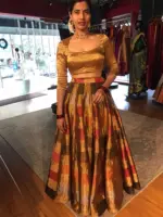 Gold Chanderi Tissue Silk Lehenga Set of 2 - Image 10