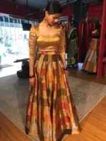 Gold Chanderi Tissue Silk Lehenga Set of 2 - Image 9