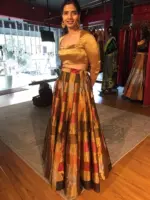 Gold Chanderi Tissue Silk Lehenga Set of 2 - Image 8