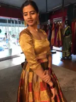 Gold Chanderi Tissue Silk Lehenga Set of 2 - Image 7