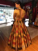 Gold Chanderi Tissue Silk Lehenga Set of 2 - Image 6
