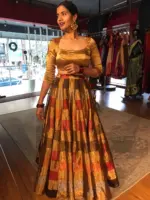 Gold Chanderi Tissue Silk Lehenga Set of 2 - Image 5