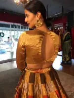 Gold Chanderi Tissue Silk Lehenga Set of 2 - Image 4
