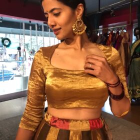 Gold Chanderi Tissue Silk Lehenga Set of 2