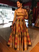 Gold Chanderi Tissue Silk Lehenga Set of 2 - Image 2