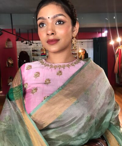 Sea Green Tissue Silk Saree with Sequins Embroidery