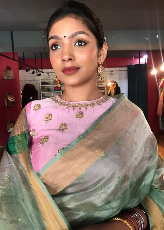 Sea Green Tissue Silk Saree with Sequins Embroidery