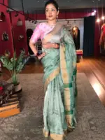 Sea Green Tissue Silk Saree with Sequins Embroidery - Image 3