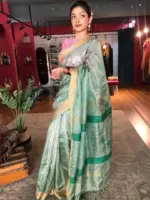 Sea Green Tissue Silk Saree with Sequins Embroidery - Image 2