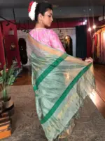 Sea Green Tissue Silk Saree with Sequins Embroidery - Image 6