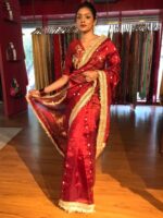 Maroon Tissue Silk Saree with Zari Buttis and Gota Detailing - Image 4