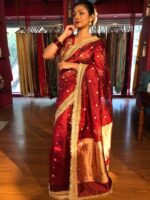 Maroon Tissue Silk Saree with Zari Buttis and Gota Detailing - Image 5