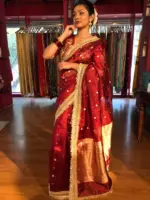 Maroon Tissue Silk Saree with Zari Buttis and Gota Detailing - Image 5