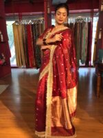 Maroon Tissue Silk Saree with Zari Buttis and Gota Detailing - Image 2