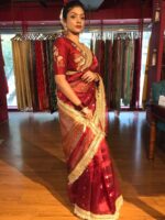 Maroon Tissue Silk Saree with Zari Buttis and Gota Detailing - Image 3