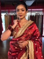 Maroon Tissue Silk Saree with Zari Buttis and Gota Detailing