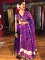 Magenta Purple Silk Half Saree Set with Tissue Silk Dupatta (Set of 3) - Image 2