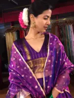 Magenta Purple Silk Half Saree Set with Tissue Silk Dupatta (Set of 3)