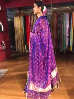 Magenta Purple Silk Half Saree Set with Tissue Silk Dupatta (Set of 3) - Image 3