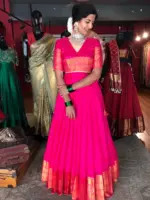 Pink Silk Lehenga (Set of 2) - Image 3