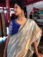 Pista Green Tissue Silk Saree with Sequins Embroidery - Image 8