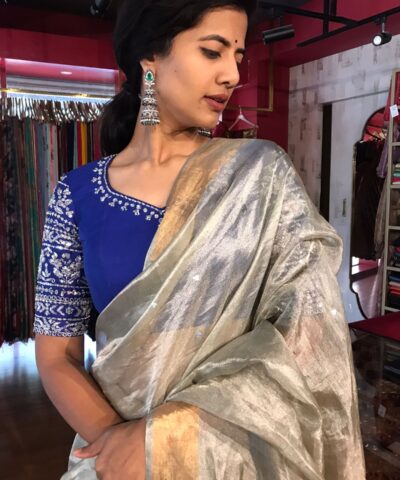 Pista Green Tissue Silk Saree with Sequins Embroidery