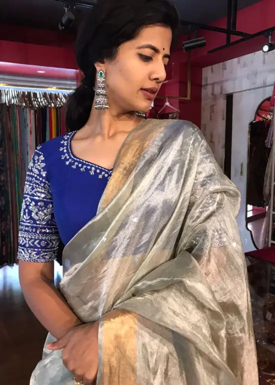 Pista Green Tissue Silk Saree with Sequins Embroidery