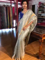 Pista Green Tissue Silk Saree with Sequins Embroidery - Image 6