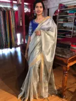 Pista Green Tissue Silk Saree with Sequins Embroidery - Image 5