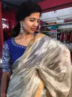 Pista Green Tissue Silk Saree with Sequins Embroidery - Image 3