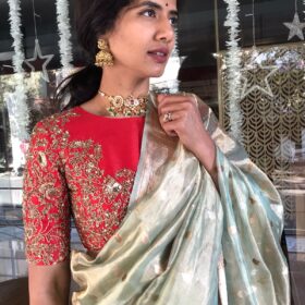 Pista Green Handwoven Tissue Silk Saree with Kadhwa Motifs