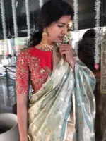 Pista Green Handwoven Tissue Silk Saree with Kadhwa Motifs - Image 6