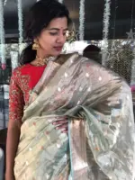 Pista Green Handwoven Tissue Silk Saree with Kadhwa Motifs - Image 3