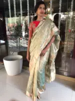 Pista Green Handwoven Tissue Silk Saree with Kadhwa Motifs - Image 4