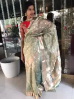 Pista Green Handwoven Tissue Silk Saree with Kadhwa Motifs - Image 5