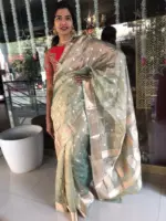 Pista Green Handwoven Tissue Silk Saree with Kadhwa Motifs - Image 2